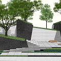 Outdoor Stairs In Modern Landscape Design With Green Trees And Stone Paved Ground