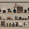 The ancient ornaments pottery jar vase book ornaments 3d model