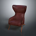 Deep Red Leather Single Sofa with Stylish Backrest and Wooden Legs