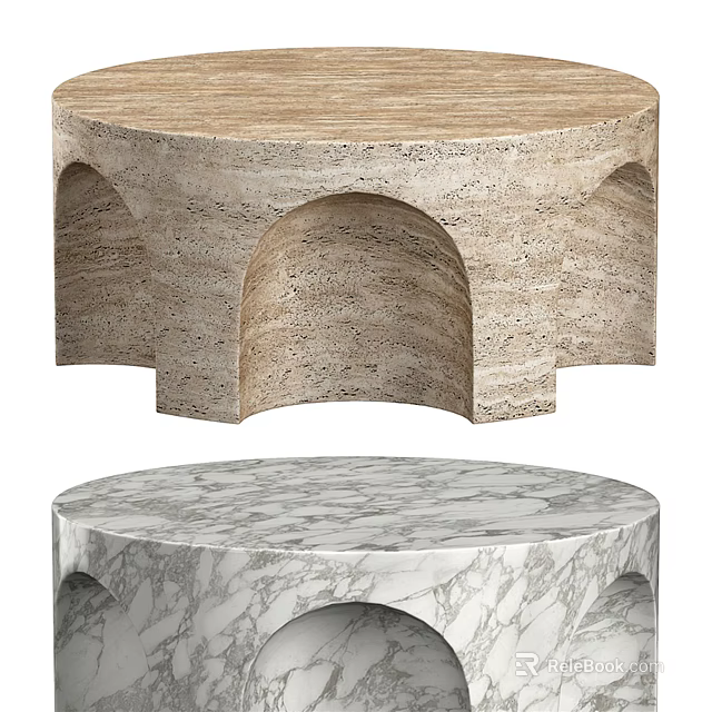 Round Modern Coffee Tables with Arched Hollowed Design in Marble and Natural Stone 3d model 
