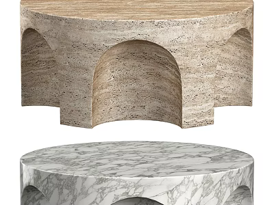 Round Modern Coffee Tables with Arched Hollowed Design in Marble and Natural Stone 3d model