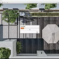 Modern Courtyard Garden Design With Wooden Deck Shade Umbrella And Lush Greenery