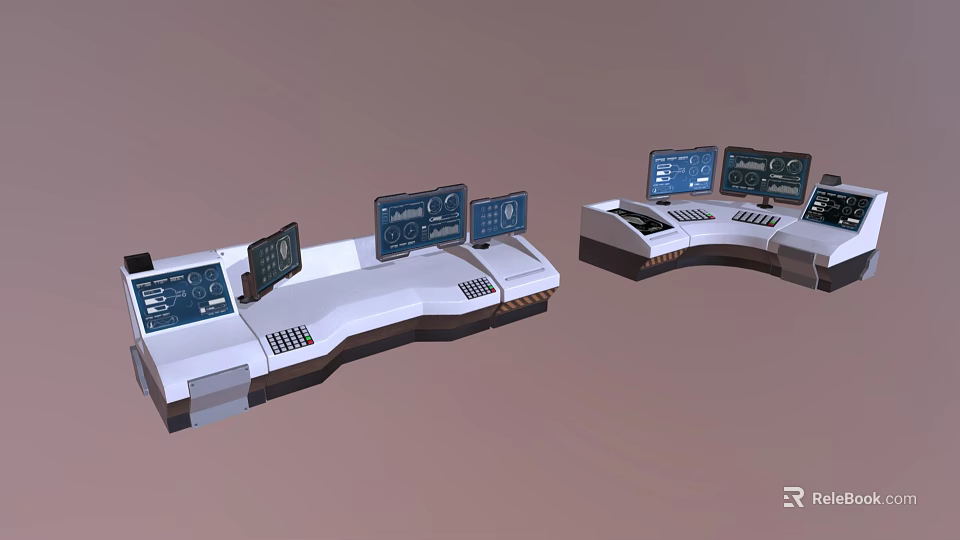 Advanced Modern Control Console Workstations Featuring Multiple Screens And Digital Panels 3d model 