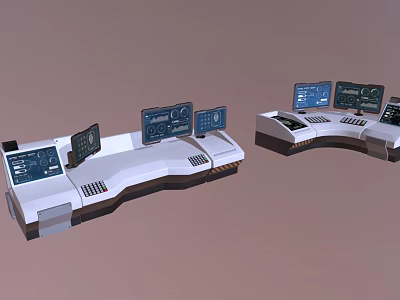 Advanced Modern Control Console Workstations Featuring Multiple Screens And Digital Panels 3d model