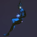 Glowing Blue Alien Character Holding Radiant Orb In Dark Cosmic Space Background