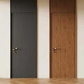Dark Gray And Wooden Texture Brown Doors With Golden Handles In Modern Interior