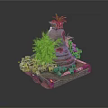 Modern Stone Decorative Sculpture Featuring Green Plants and Natural Rock Design