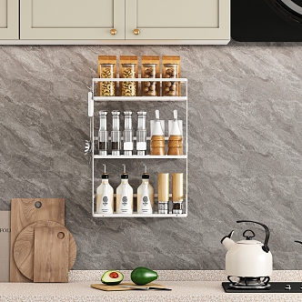 Modern Storage Rack Kitchen Spicing Bottle Wall-Mounted Storage Rack 3d model