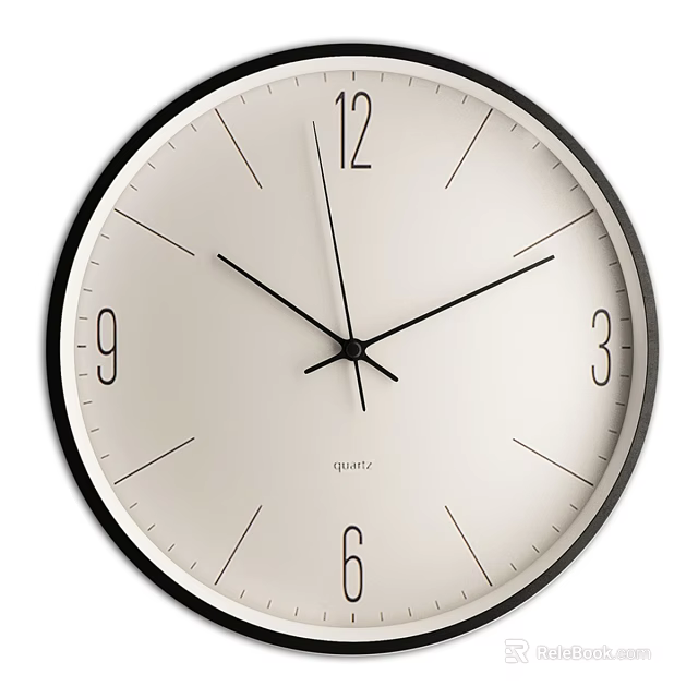 Modern Wall Clock With White Dial Black Frame Hands And Quartz Movement 3d model 