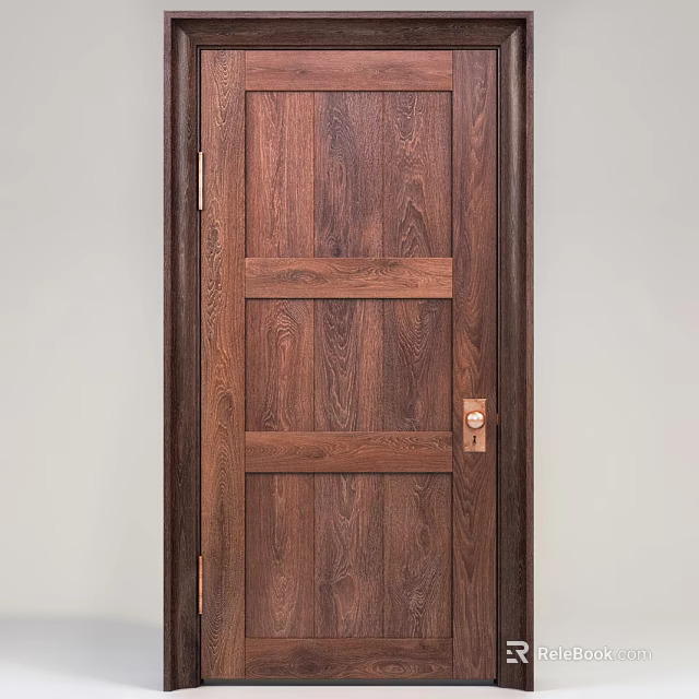 Solid Wood Swing Door With Dark Brown Wood Grain And Classic Frame Design 3d model 