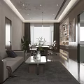 Modern Office Interior With Open Desk Computer Bookshelf Green Plant And Glass Partition