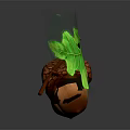 Two Detailed Brown Acorns With Textured Shell And Green Oak Leaf
