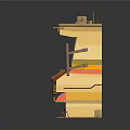 Two Story Coffee Shop Building Model With Yellow Exterior Red Tiled Roof And Signboard