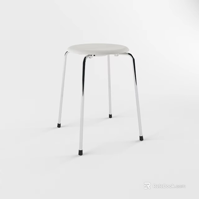 Sleek White Stool With Silver Metal Legs And Black Non Slip Pads 3d model 