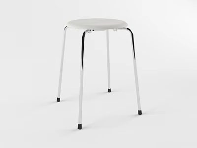 Sleek White Stool With Silver Metal Legs And Black Non Slip Pads 3d model