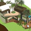 Modern Detached Villa With Palm Trees Swimming Pool And Wooden Deck