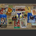 Living Room Sofa And Coffee Table Set With Vintage Poster Decoration