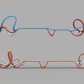 Modern Garden Landscape With Ribbon Like Curved Red Blue Paths And Structures