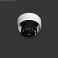 Outdoor Dome Surveillance Camera Against Blue Sky White Clouds Light Tower And Buildings