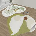 Shaped Woven Rugs With Green Leaf And Flower Patterns For Indoor Floor 3d model