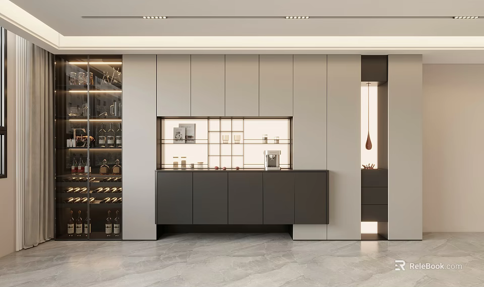 Elegant Modern Wine Cabinet With Glass Shelves And LED Lighting For Wine Storage 3d model 