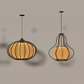 Various Shaped Modern Pendant Lights With Metal Frames And Warm Fabric Shades