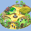 Scenic Farm Park With Windmill Cow Sunflower Field And Fountain Area