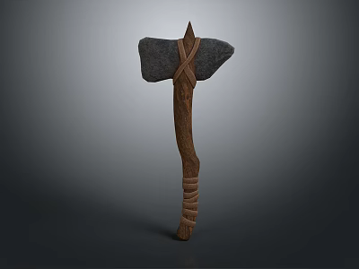 Primitive Stone Axe Weapon with Wooden Handle Stone Head and Wrapped Rope Design 3d model