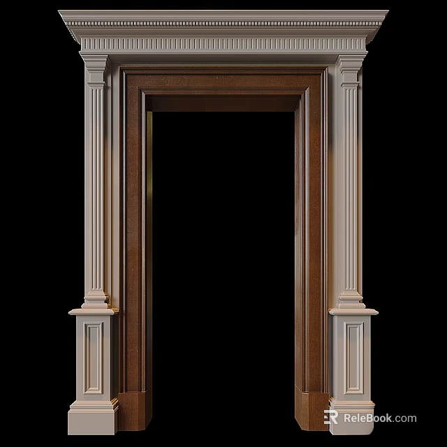 Classical Hinged Door Featuring Wooden Frame And Decorative Pilasters For Interior Design 3d model 