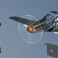 Vintage Fighter Jet With US Air Force Insignia Gray Fuselage Red Accents Yellow Nose Propeller