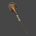 Rustic Axe With Metal Blade And Wooden Handle Leaning Against Stone Wall
