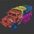 Camouflage Military Transport Truck With Large Cargo Area And Multiple Wheels