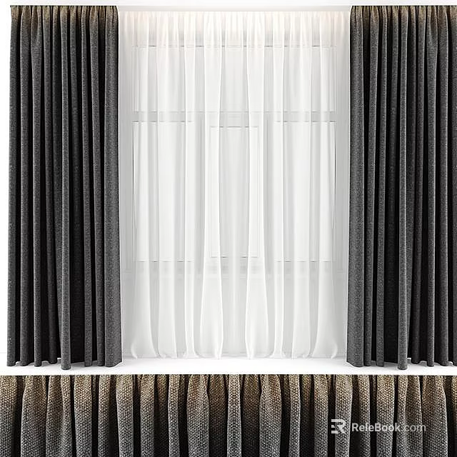 Double Layer Dark And White Sheer Curtains With Thick Material Light Transparent Design 3d model
