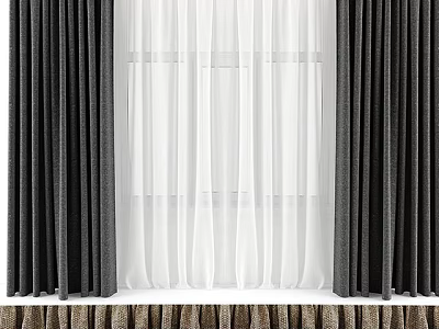 Double Layer Dark And White Sheer Curtains With Thick Material Light Transparent Design 3d model