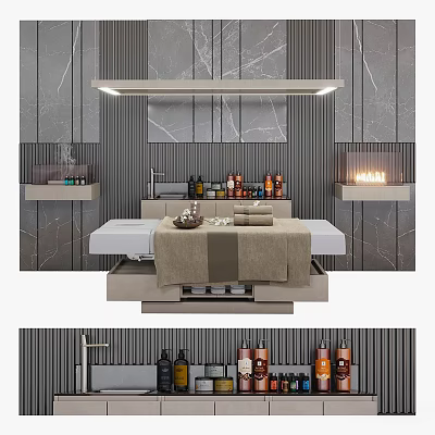 Medical Devices Treatment Bed In Professional Clinic Setting With Marble Wall And Supplies 3d model