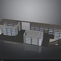 Interior Layout With Multiple Wall mounted Bookshelves And Central Storage Units