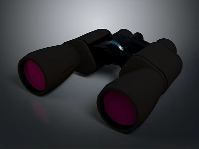High Quality Black Binoculars With Pink Lenses Displayed On Gray Background 3d model