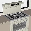 Modern Kitchen Built In Gas Stove With Range Hood And Control Panel
