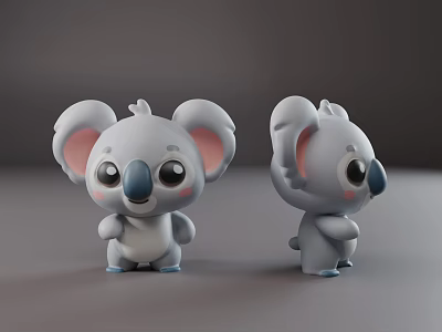 Cute Grey Koala Plush Toys Front And Side View With Big Eyes 3d model