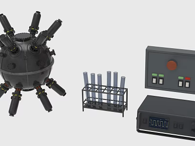 Industrial Equipment With Spherical Device Metal Rack Cylindrical Tubes Control Cabinet Buttons And 3d model