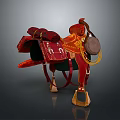 Traditional Red Horse Saddle Equipment With Decorative Straps Saddlebag And Stirrups
