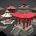 Ancient Architecture Pavilions With Multiple Models Various Roof Styles And Colorful Designs