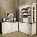 Classic White Sideboard With Mirror Candle Holders Dishes And Storage Cabinets