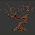 Unique Wood Stone Sculpture With Twisted Branches And Intricate Roots