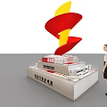 Display Shelves Featuring Urban Planning Model With Red Yellow Decorative Elements And Female Figure