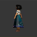 Animated Game and Movie Character With Curly Hair White Top Teal Dress and Pink Shoes