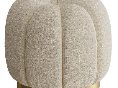 Stylish Pumpkin Shaped Beige Velvet Ottoman With Gold Base For Living Room 3d model