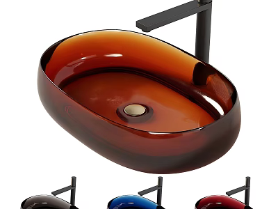 Elegant Brown Oval Glass Washbasin with Wall Mount Bracket and Multiple Color Options 3d model