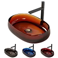 Elegant Brown Oval Glass Washbasin with Wall Mount Bracket and Multiple Color Options
