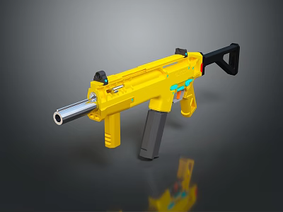 Yellow Toy Gun With Silver Barrel Black Grip And Blue Details 3d model
